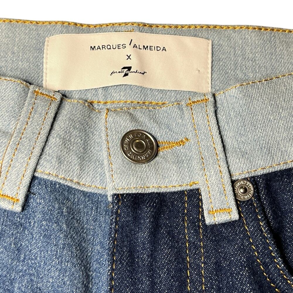 NWT 7 For All Mankind X Marques Almeida Denim Patchwork Short Rem’ade RARE Sz 23 - Picture 3 of 7